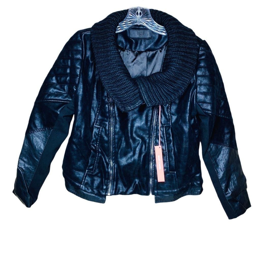 BlankNYC Girls Black Vegan Leather Knit Collar Moto Jacket XL